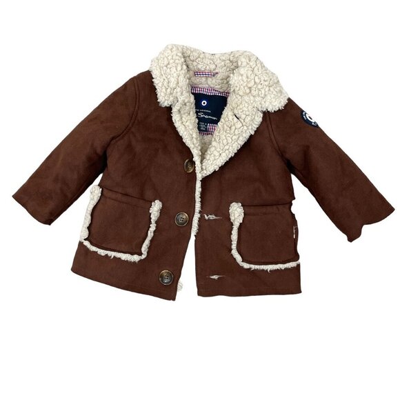 Ben Sherman Baby Size 12 Months Brown Faux Sherpa Suede Button-Up Jacket Coat - Picture 2 of 8